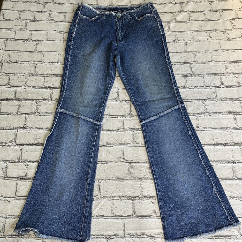 Vintage Womens Jeans Size 11 Bell Bottoms High Waist Dark Wash Blue Denim Y2K